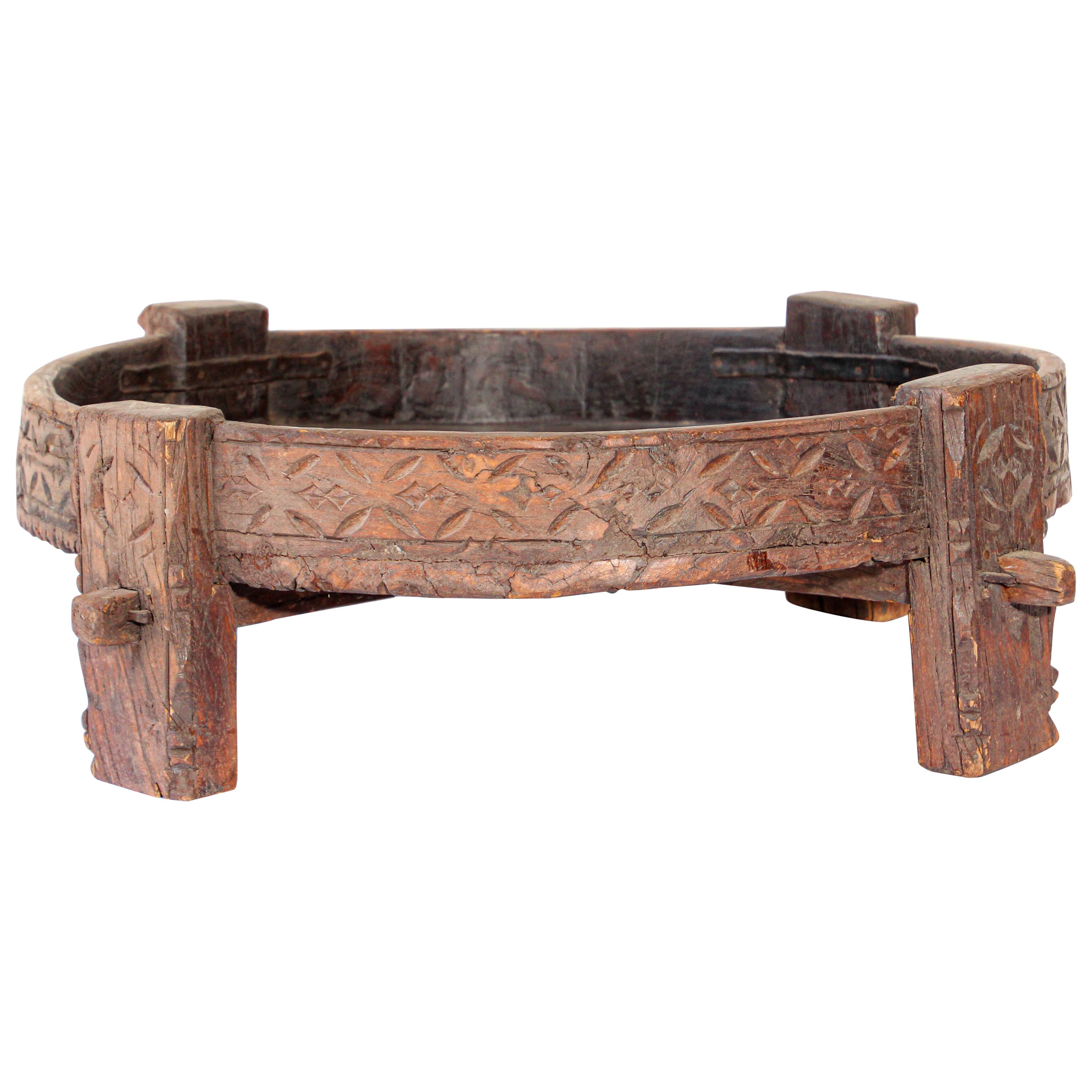 Carved Antique Teak Tribal Low Table