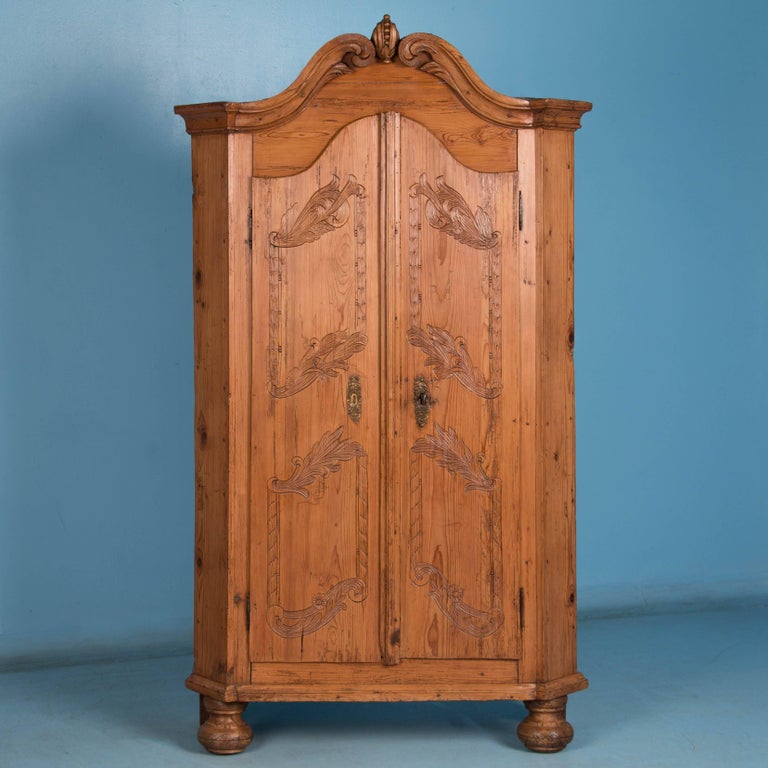 Carved Antique TwoDoor German Pine Armoire at 1stDibs