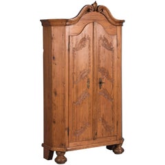 Carved Antique Two-Door German Pine Armoire