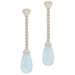 Goshwara Carved Aqua Drop And Diamond Earrings