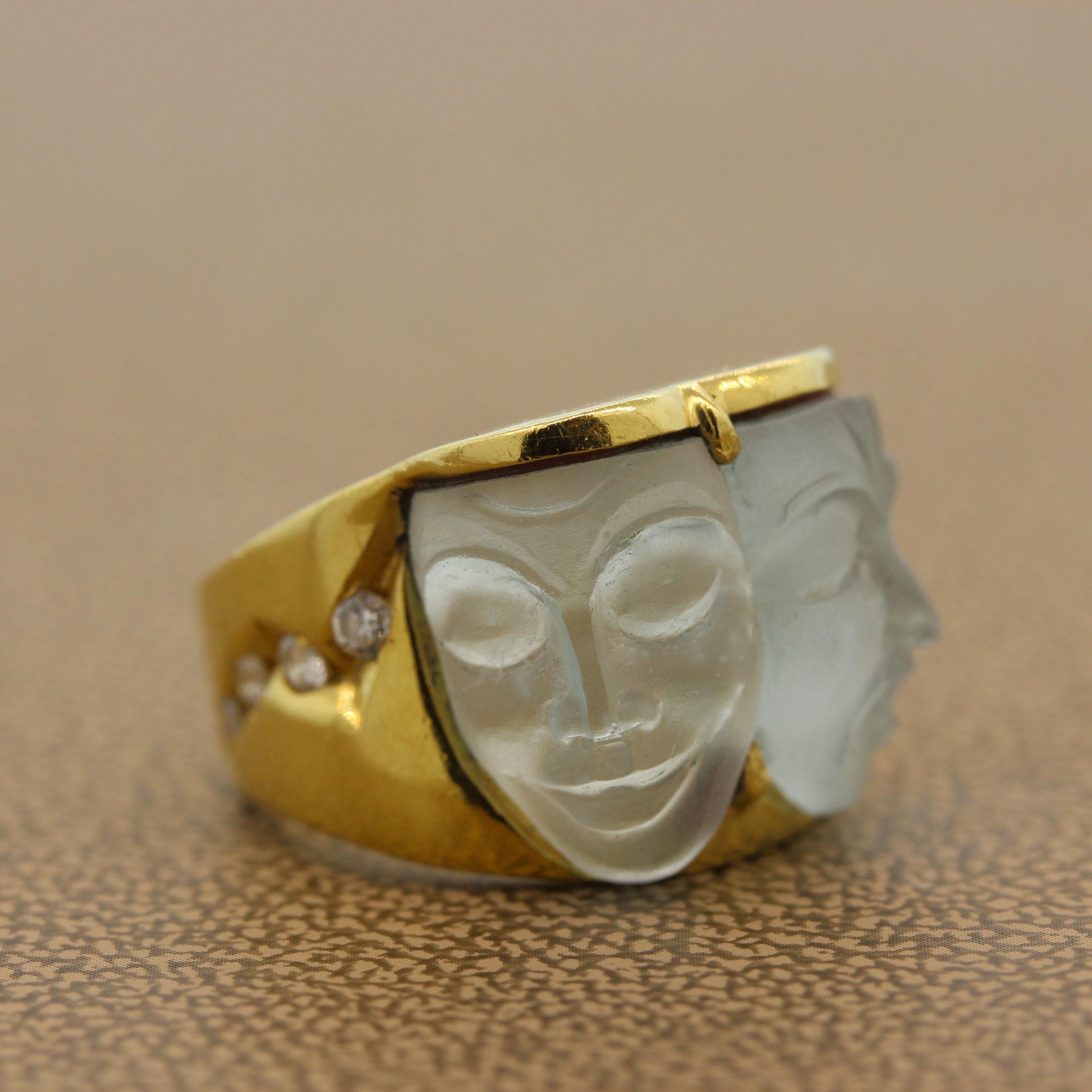 Brilliant Cut Carved Aquamarine Diamond Gold Ring For Sale