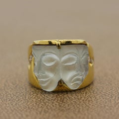 Carved Aquamarine Diamond Gold Ring