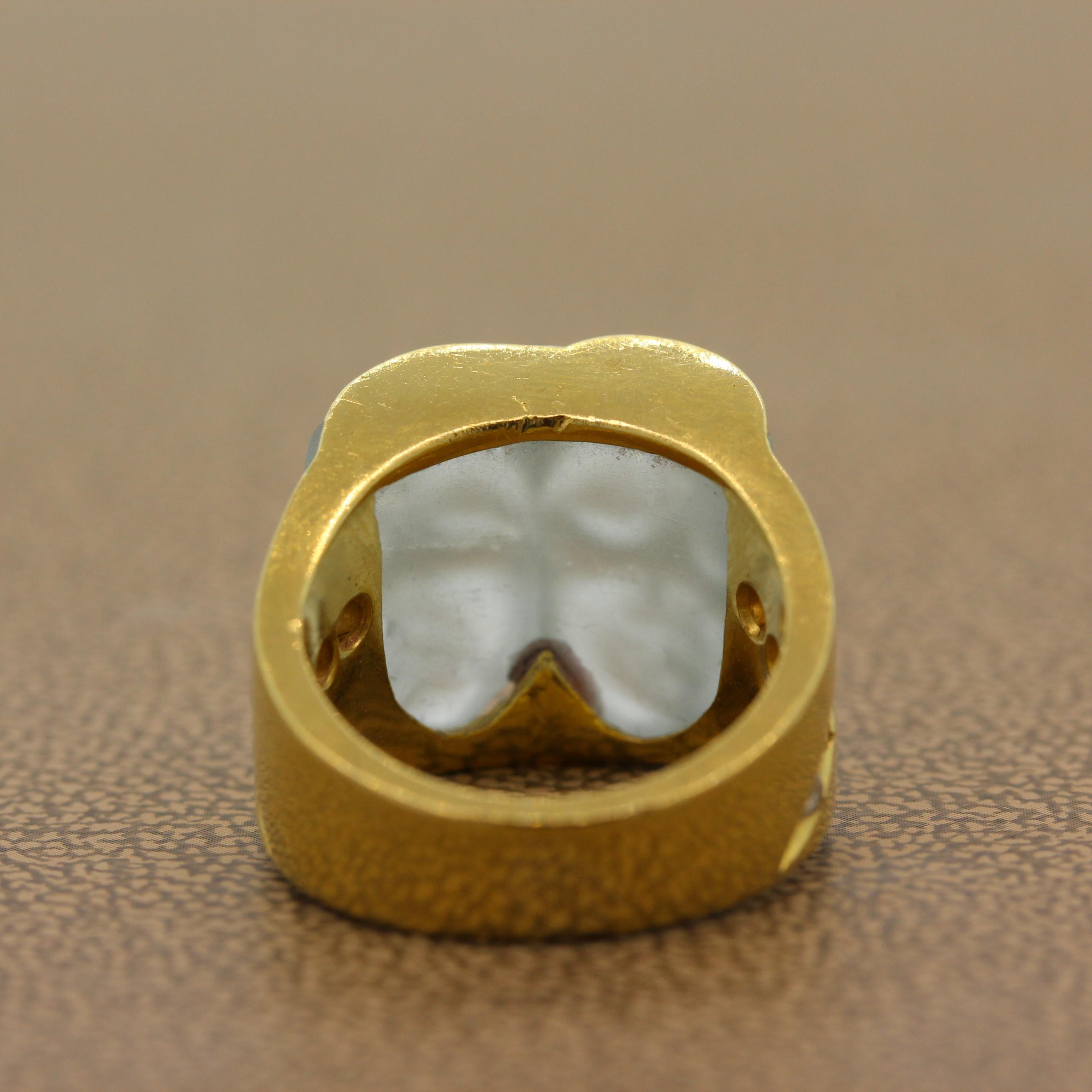 Carved Aquamarine Diamond Gold Ring For Sale 1