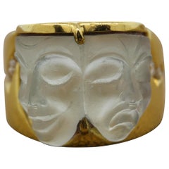 Carved Aquamarine Diamond Gold Ring