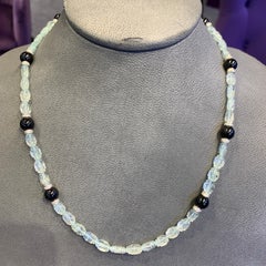 Carved Aquamarine & Onyx Bead Necklace