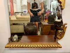 Carved Ar Nouveau Large Wall Mirror with Brass Eagle Descending