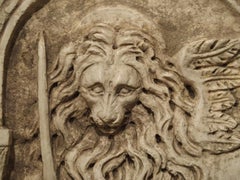 Carved Arched Marble Lion Plaque Representing the Winged Lion of Venice