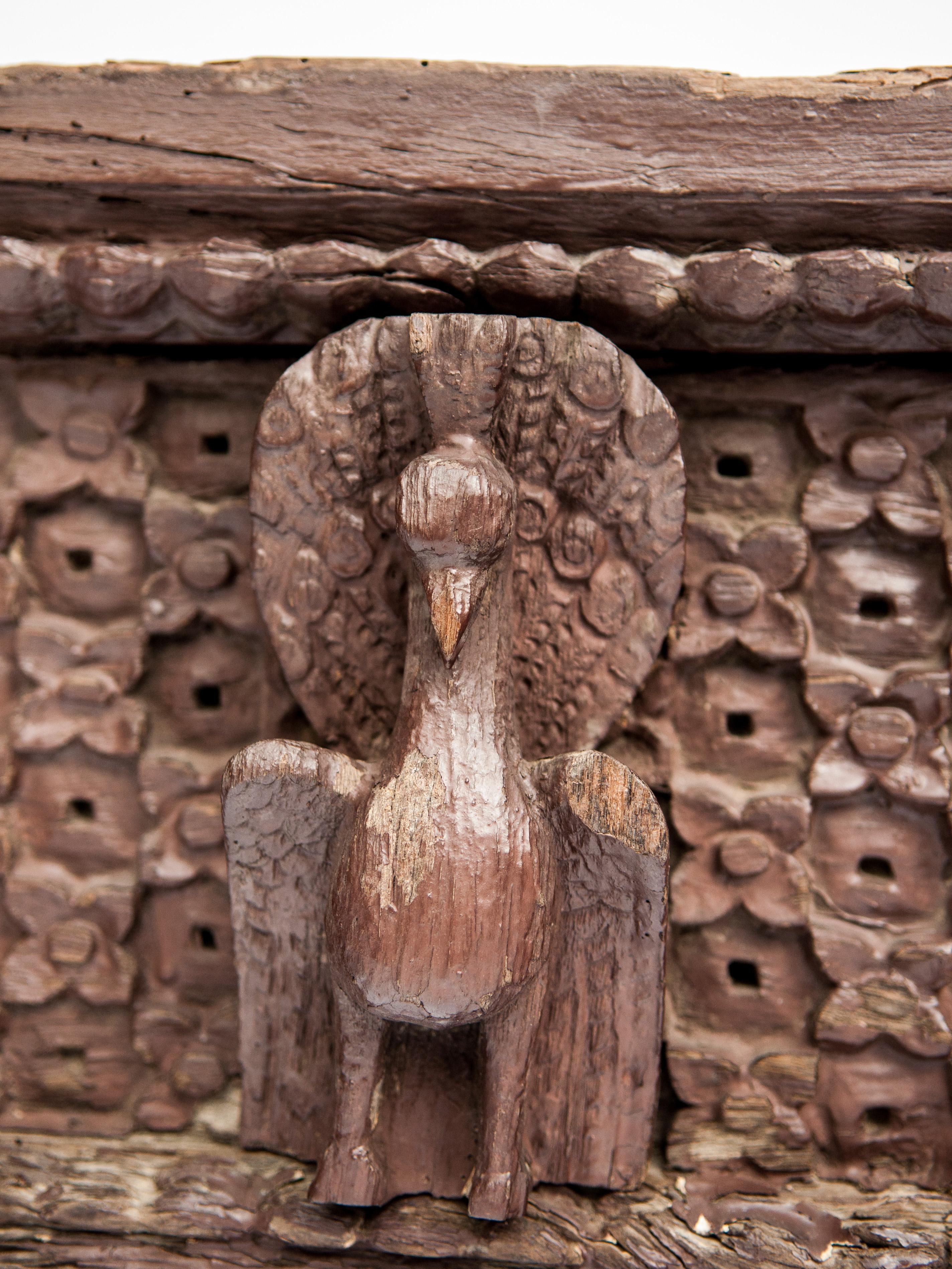 Wood Carved Architectural Panel with Bird Motif, Late 19th Century Newar of Nepal