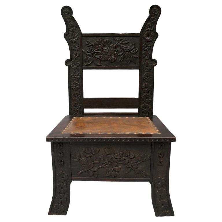 Carved Arts and Crafts Side Chair For Sale