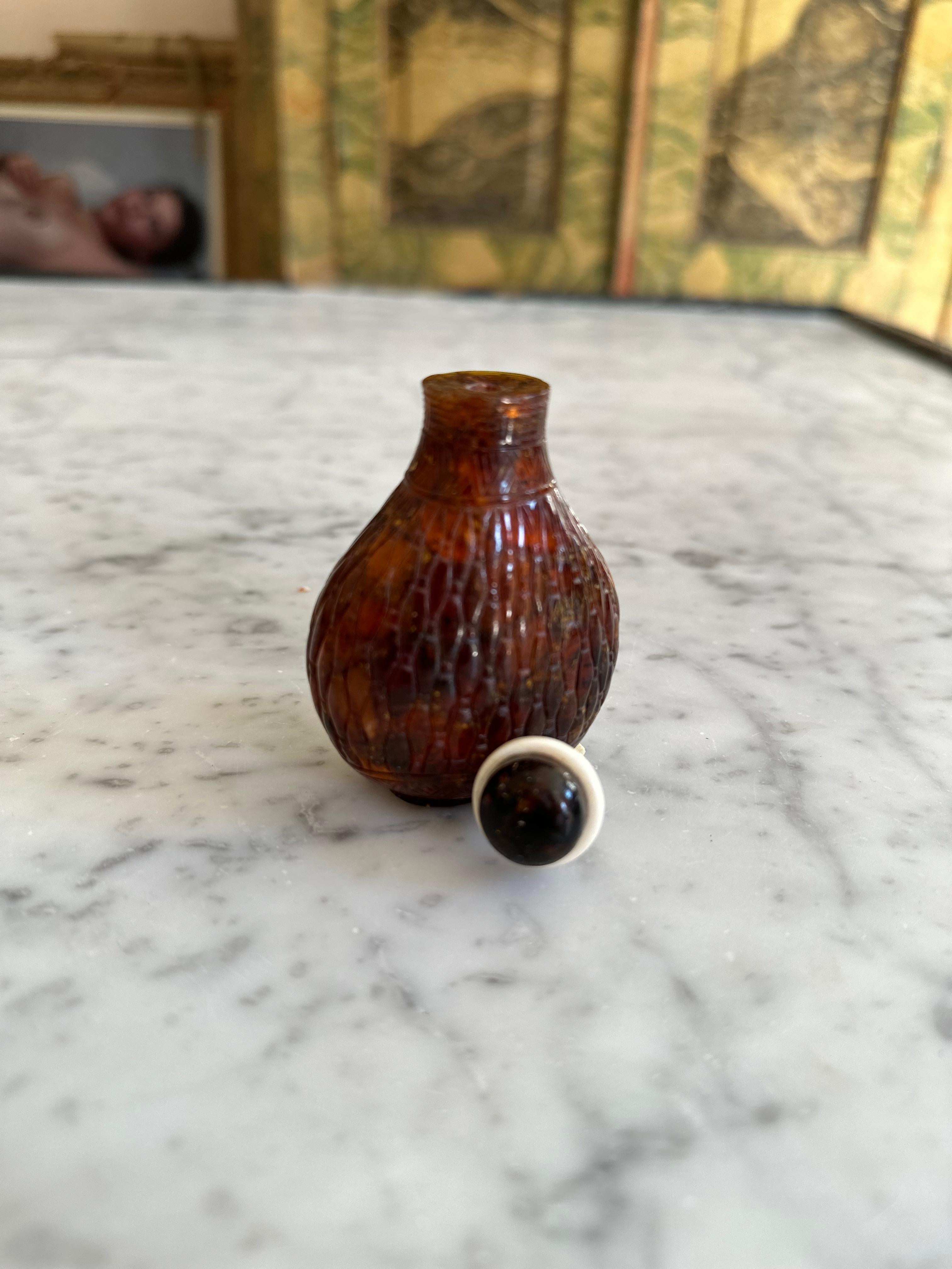 19th Century Carved Asian amber snuffbottle For Sale