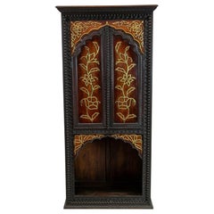 Antique Carved Asian Brass Overlay Cupboard