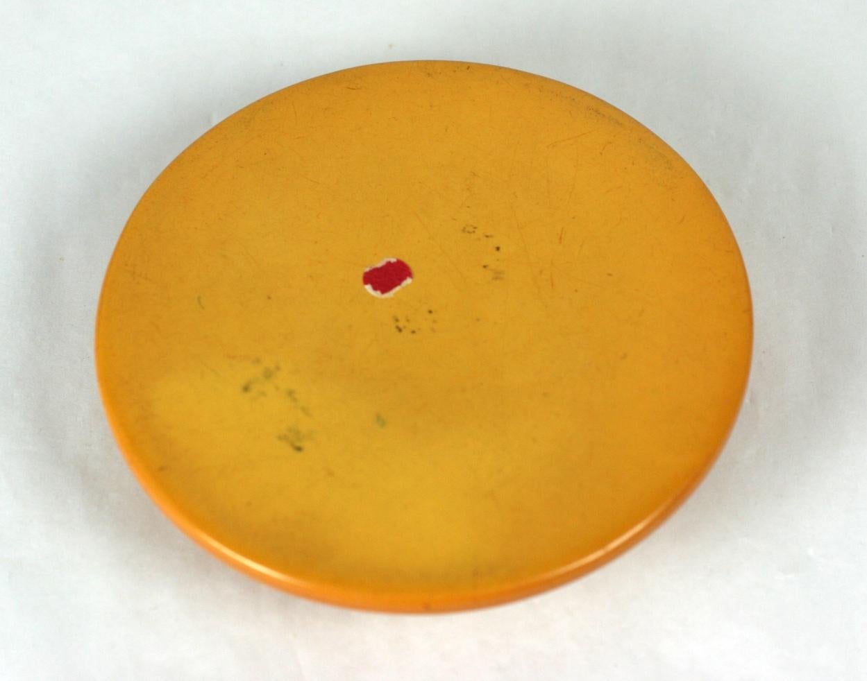 Orange Carved Bakelite Art Deco Compact For Sale