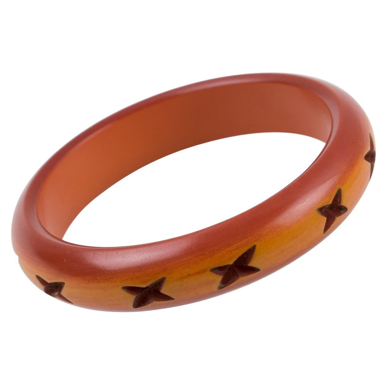 Carved Bakelite Bracelet Bangle Butterscotch Amber Shaded Color For Sale