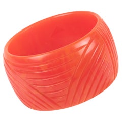 Art Deco Carved Bakelite Bracelet Tequila Sunrise Pink Marble
