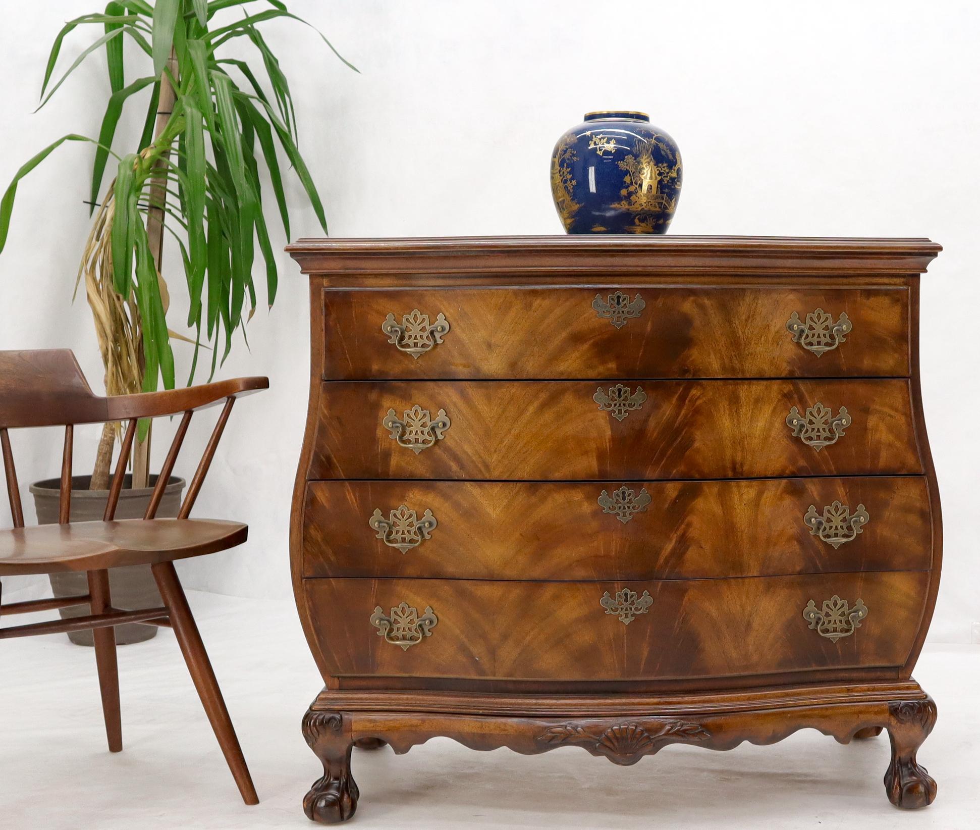 Bombay 4 drawers flame mahogany ball and claw feet dresser chest by Drexel. Campaign style 