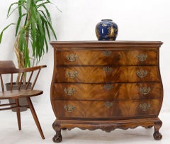 Carved Ball and Claw Feet Flame Mahogany Book Matched Dresser Bachelor Chest