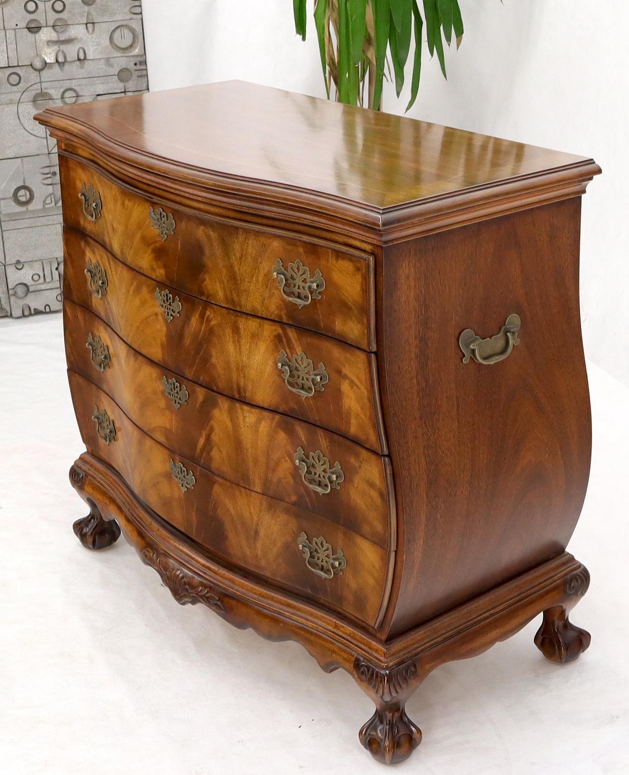 American Carved Ball and Claw Feet Flame Mahogany Book Matched Dresser Bachelor Chest For Sale