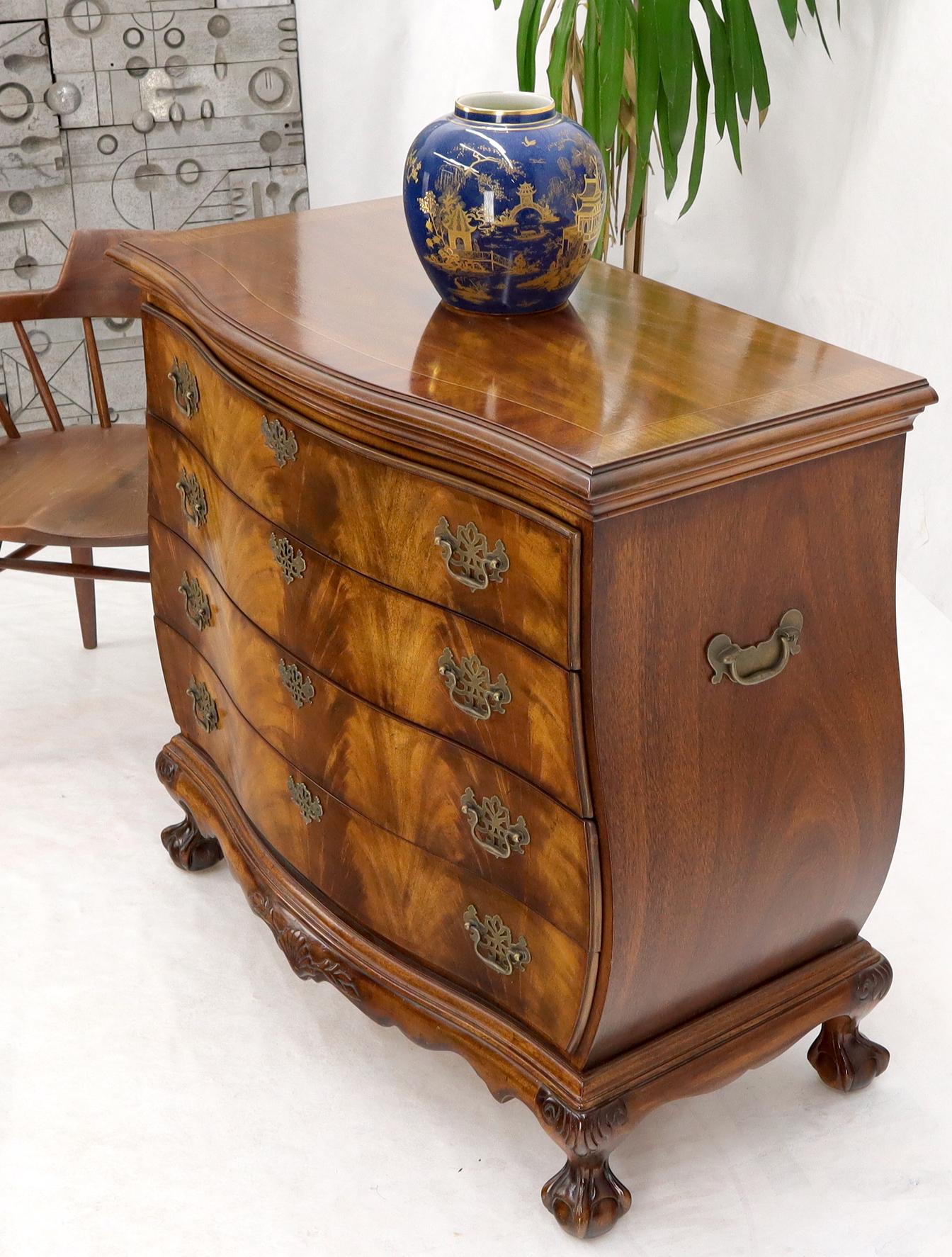 Carved Ball and Claw Feet Flame Mahogany Book Matched Dresser Bachelor Chest For Sale 1