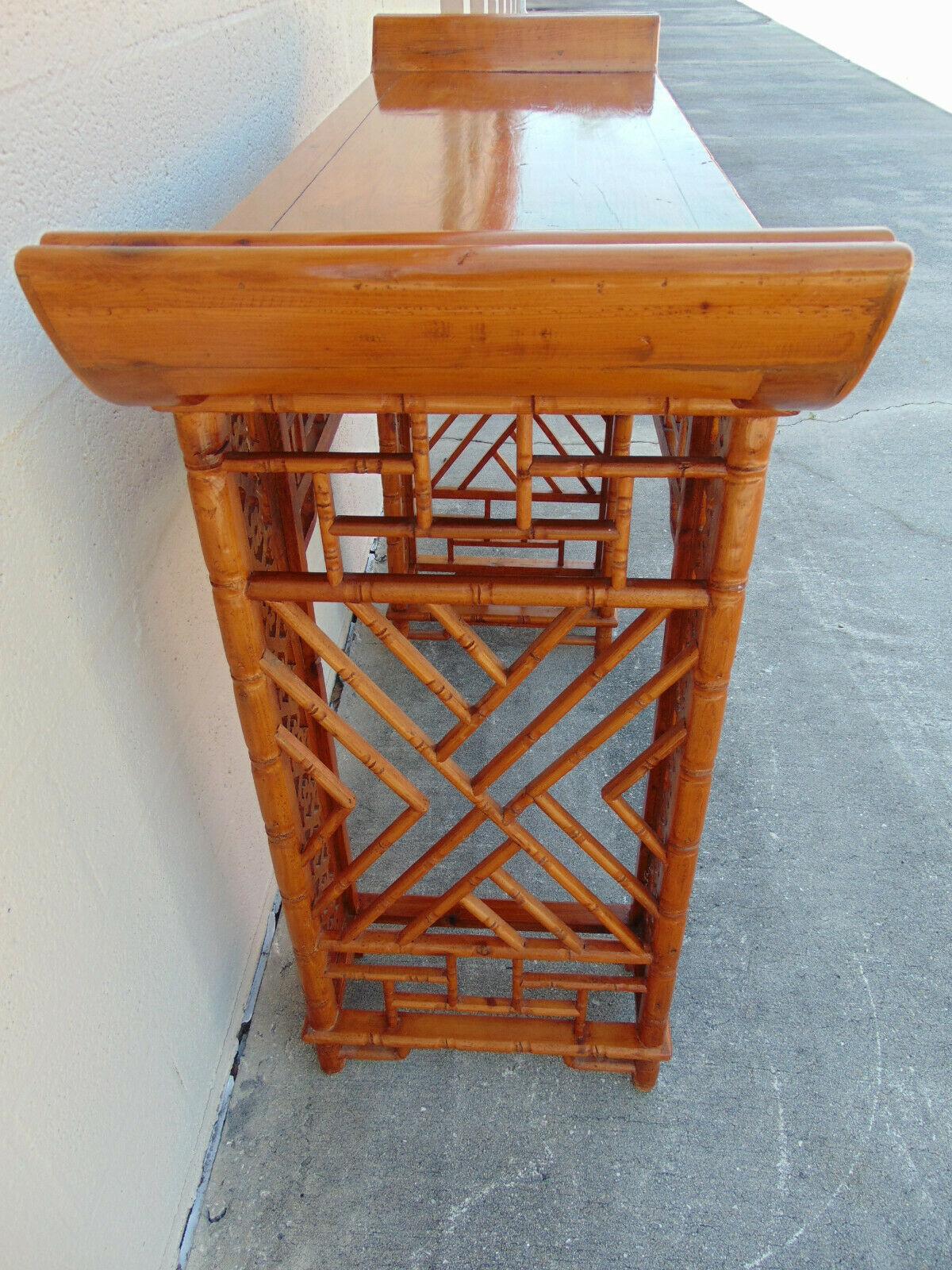 Asian Carved Bamboo and Fretwork Altar Console Table For Sale