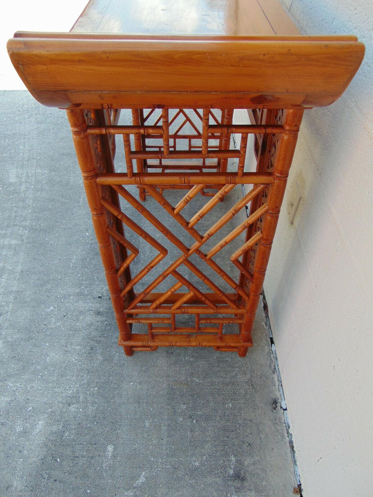20th Century Carved Bamboo and Fretwork Altar Console Table For Sale