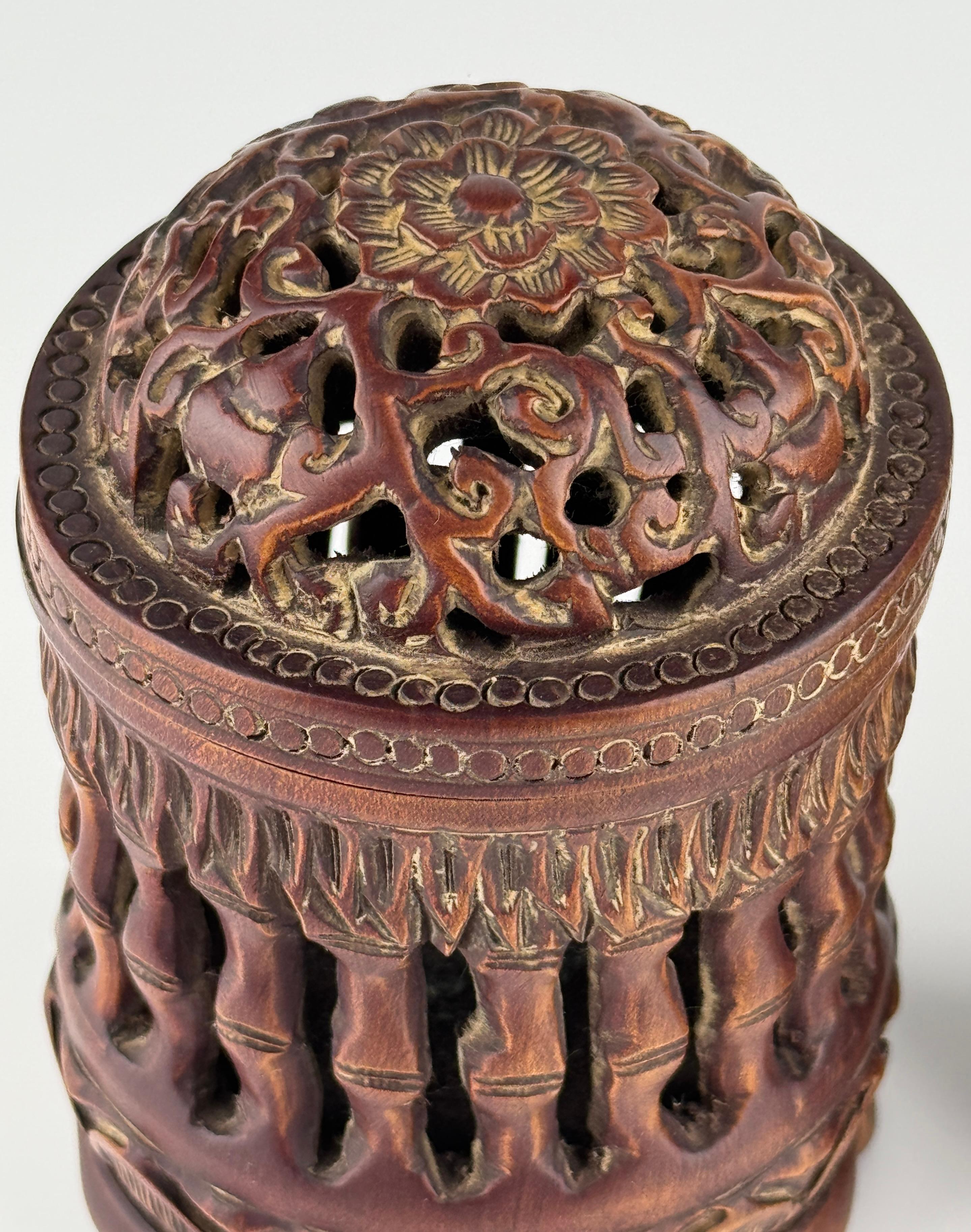 Hand-Carved Carved Bamboo Incense Burners, Late Qing to Republic period For Sale
