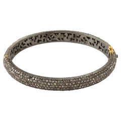 Carved Bangle with Diamonds Made in 18k Gold 
Silver
