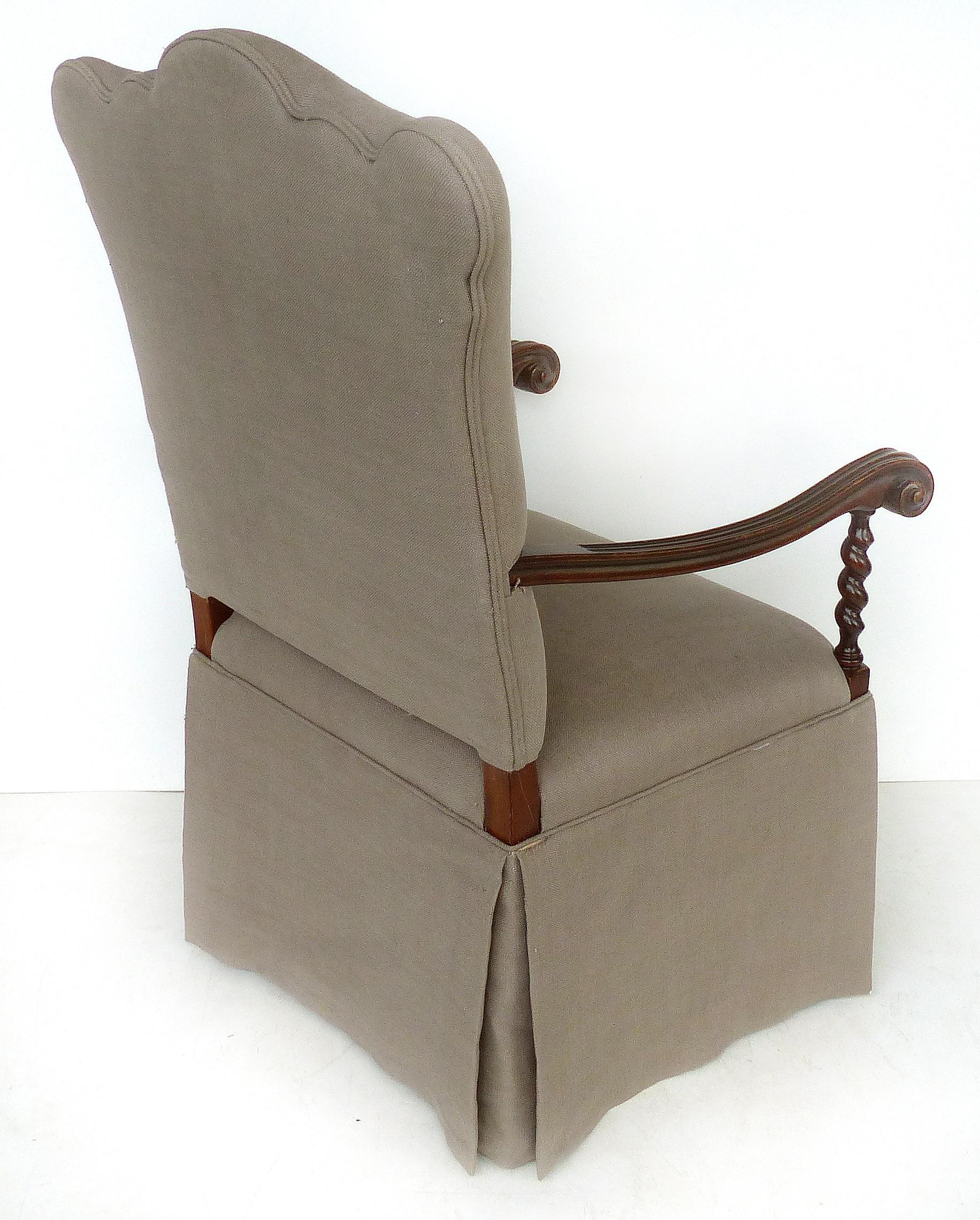 Carved Barley Twist Armchair, Upholstered Seat and Back In Good Condition For Sale In Miami, FL