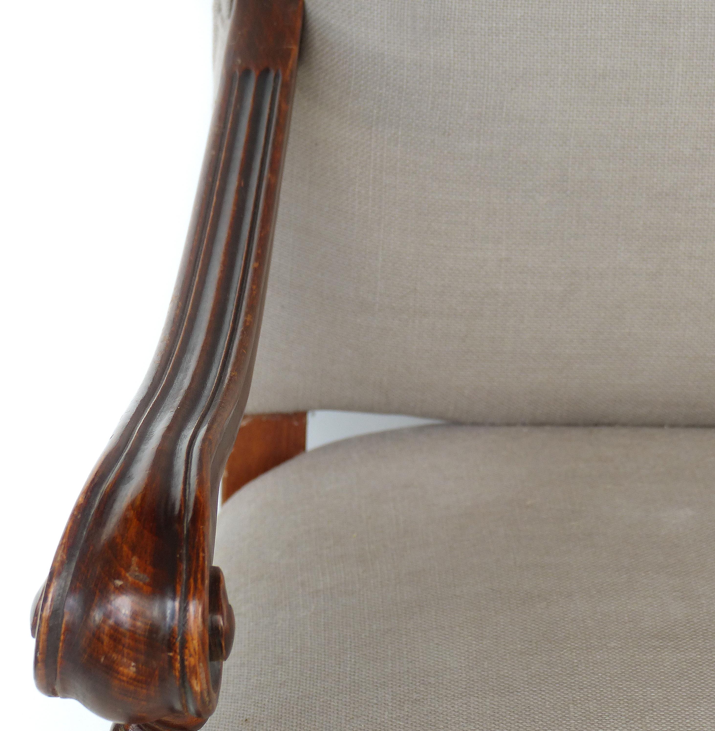Wood Carved Barley Twist Armchair, Upholstered Seat and Back For Sale