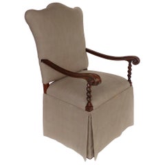 Vintage Carved Barley Twist Armchair, Upholstered Seat and Back