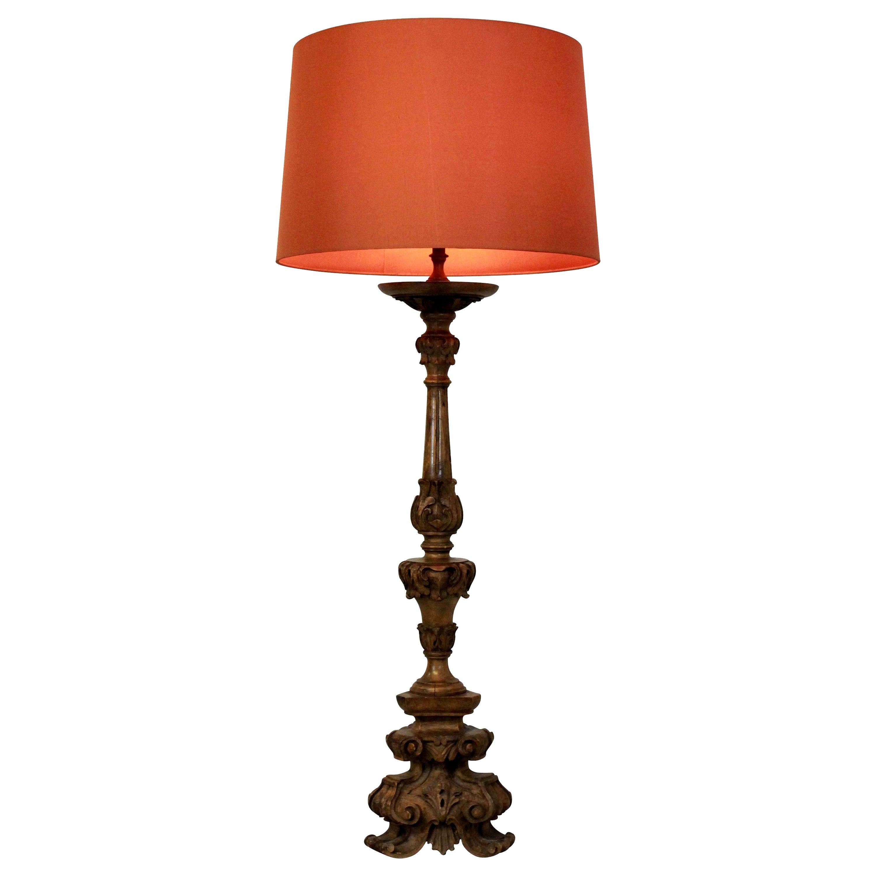 Carved Baroque Walnut Lamp