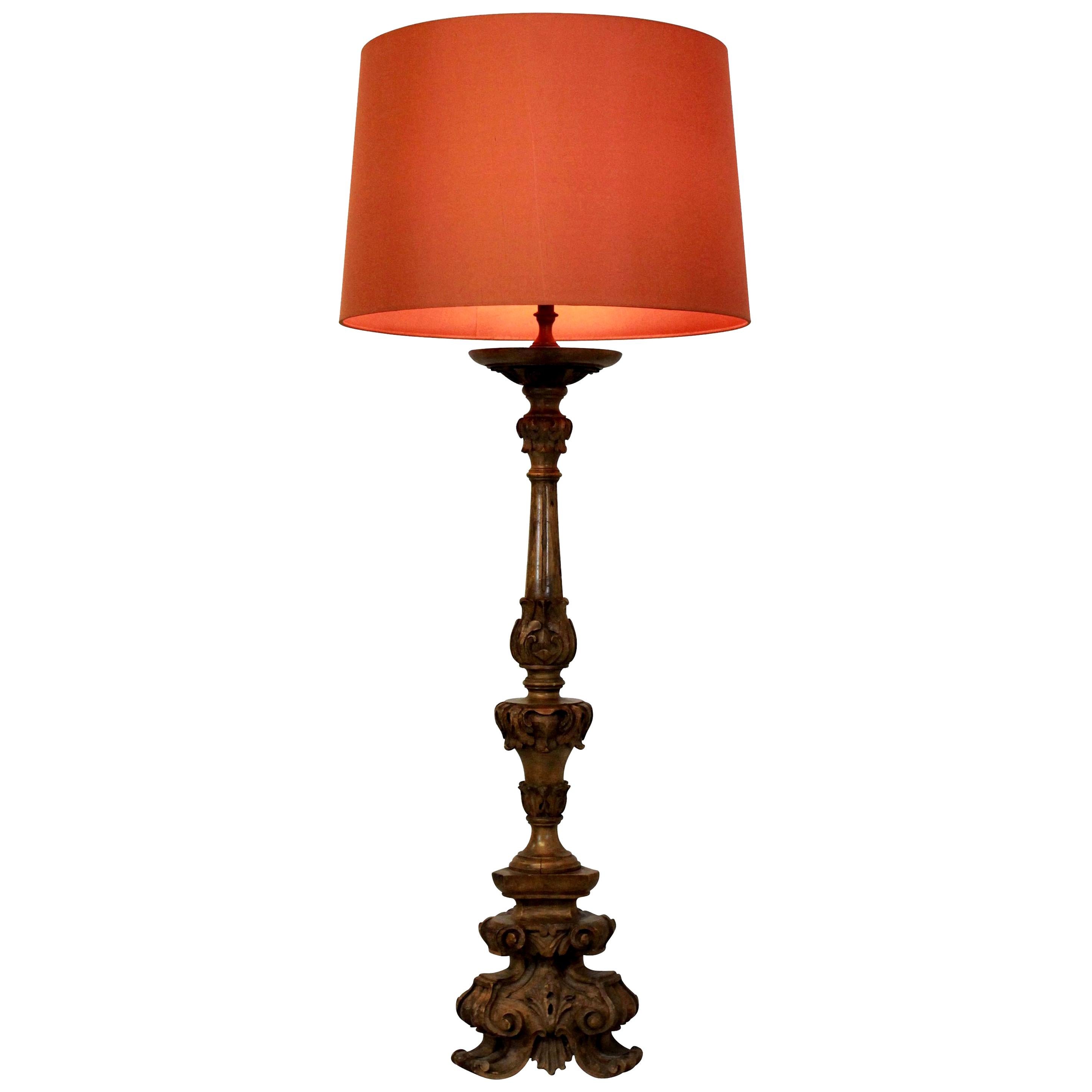 Carved Baroque Walnut Lamp