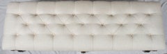 Carved Base Tufted Linen Upholstered Long End of Bed Bench