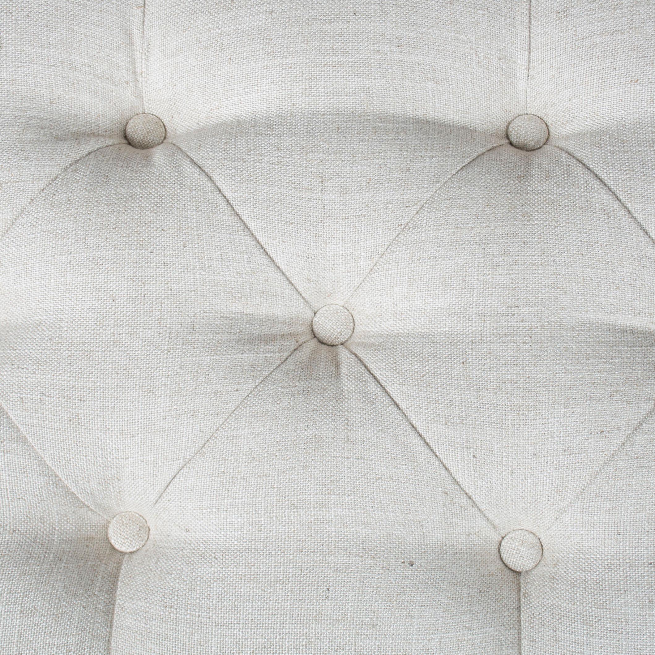 French Provincial Carved Base Tufted Linen Upholstered Long End of Bed Bench