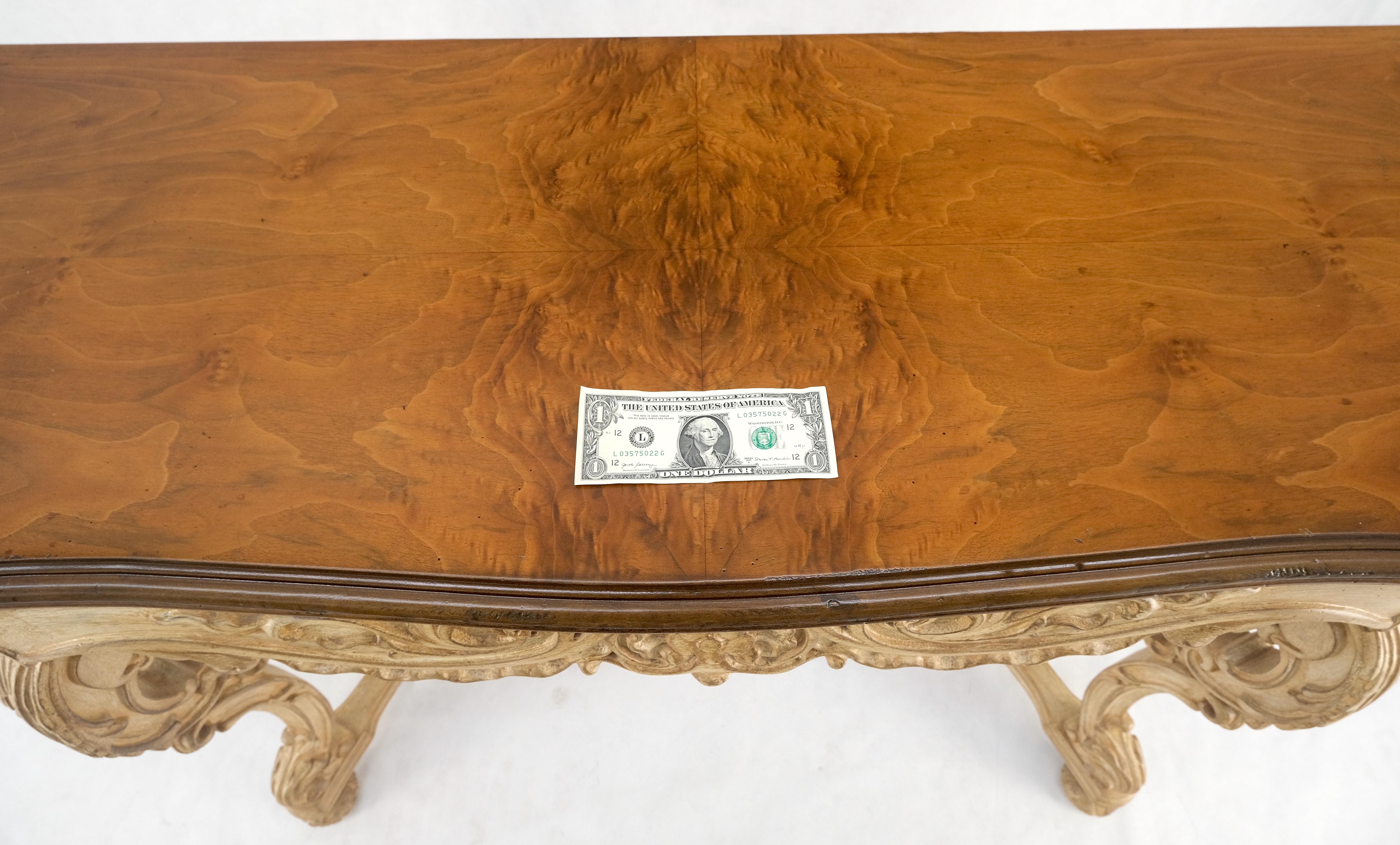 Carved Base Two Tone Burl Walnut Convertible Console Sofa Dining Table MINT For Sale 5