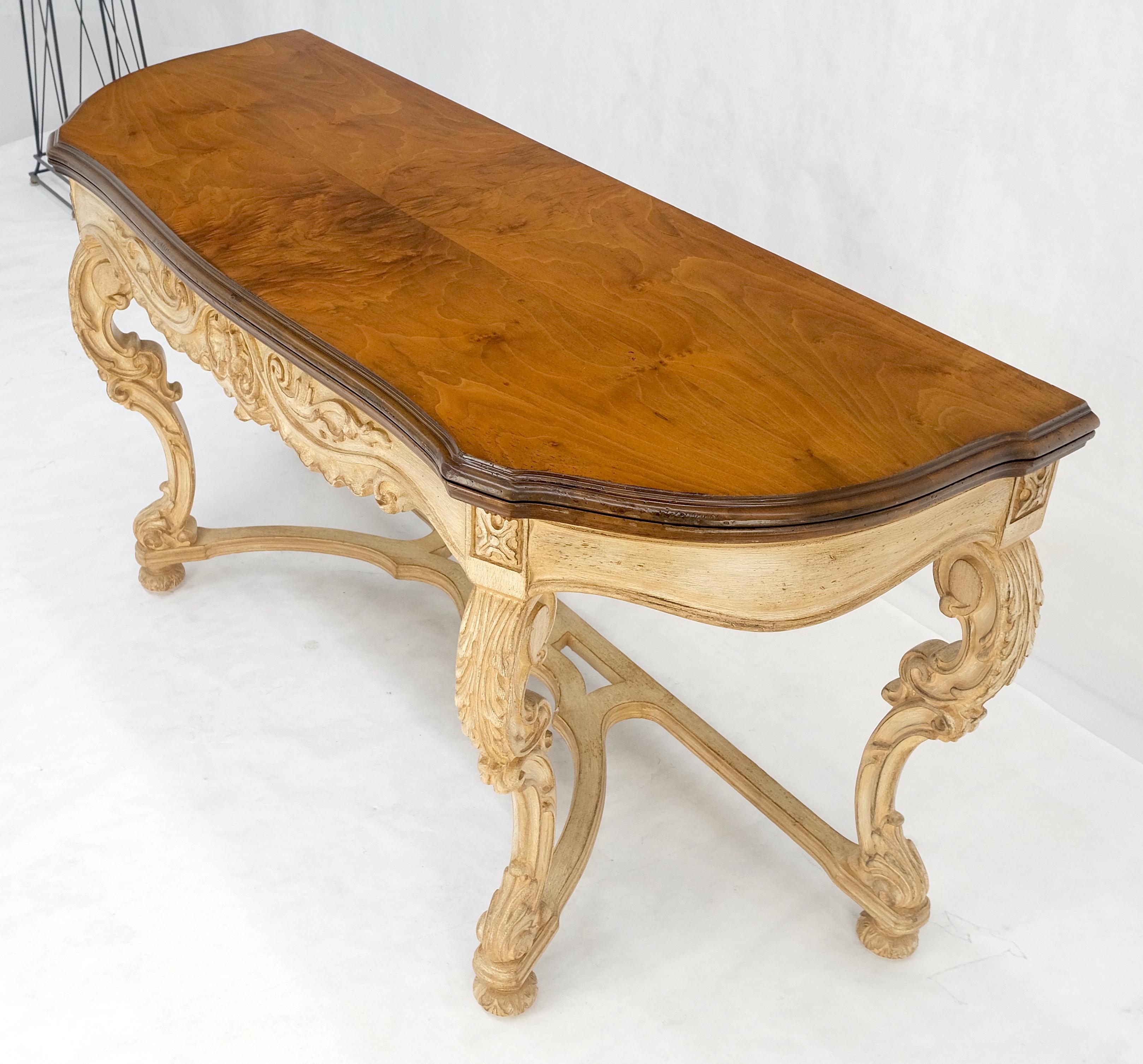 Carved Base Two Tone Burl Walnut Convertible Console Sofa Dining Table MINT For Sale 6