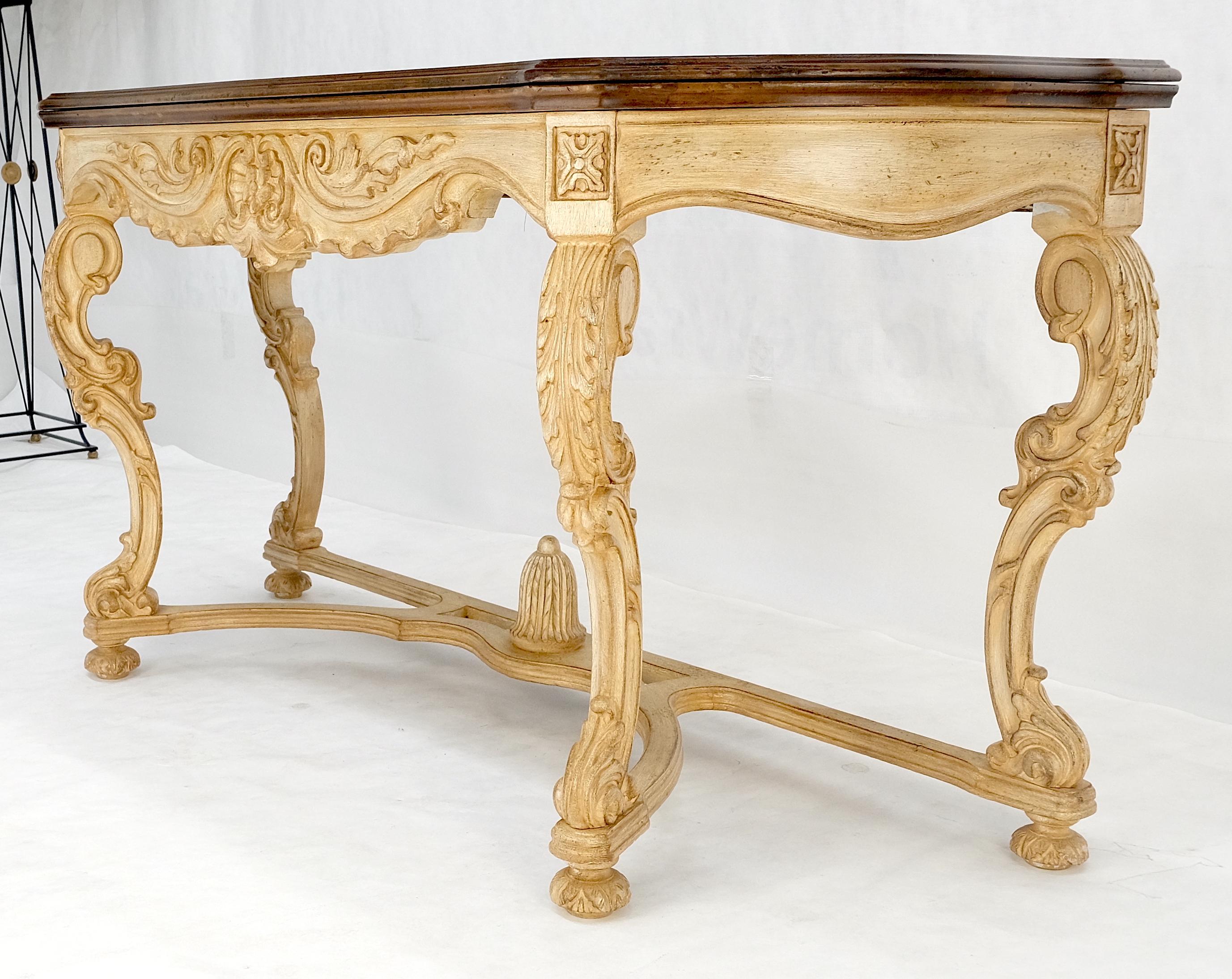 Carved Base Two Tone Burl Walnut Convertible Console Sofa Dining Table MINT For Sale 7