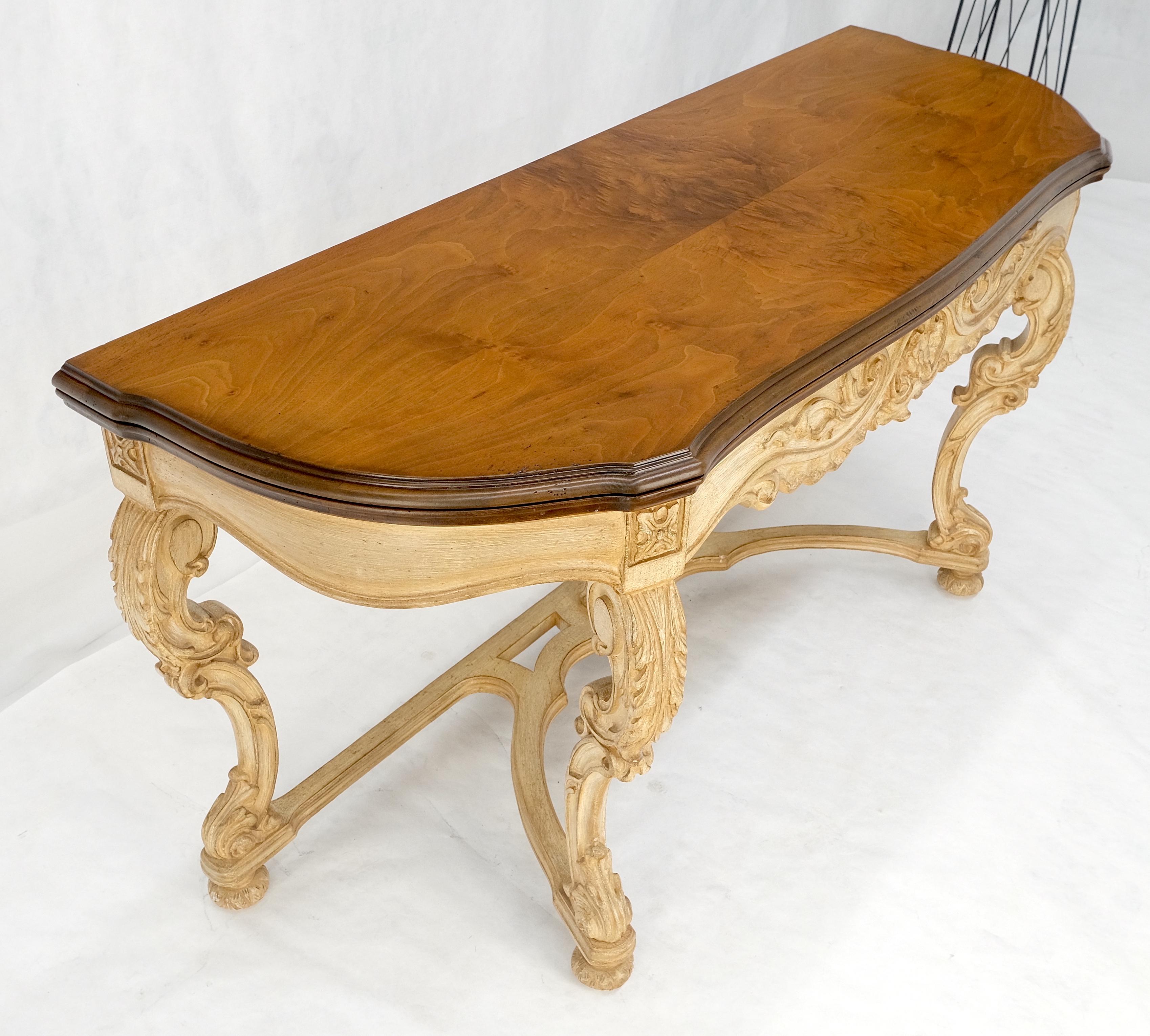 Carved Base Two Tone Burl Walnut Convertible Console Sofa Dining Table MINT For Sale 9