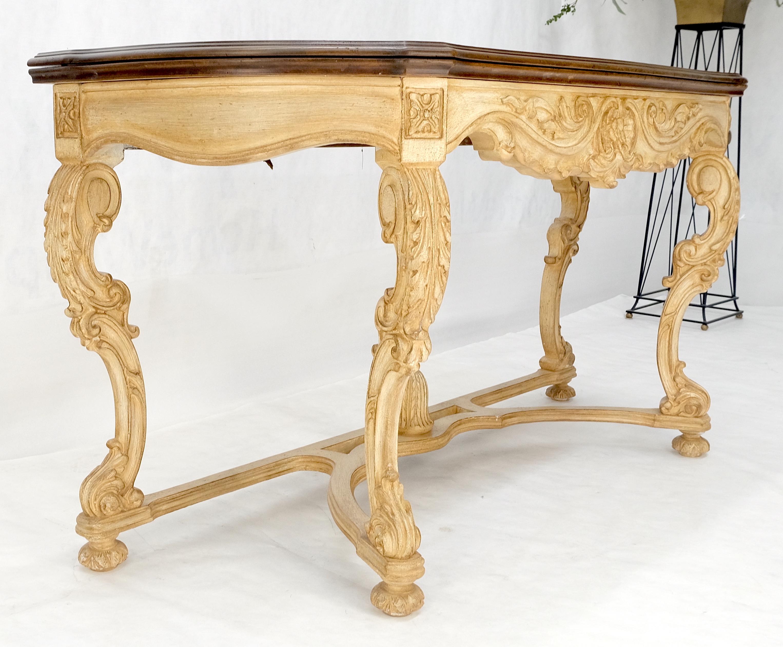 Carved Base Two Tone Burl Walnut Convertible Console Sofa Dining Table MINT For Sale 10