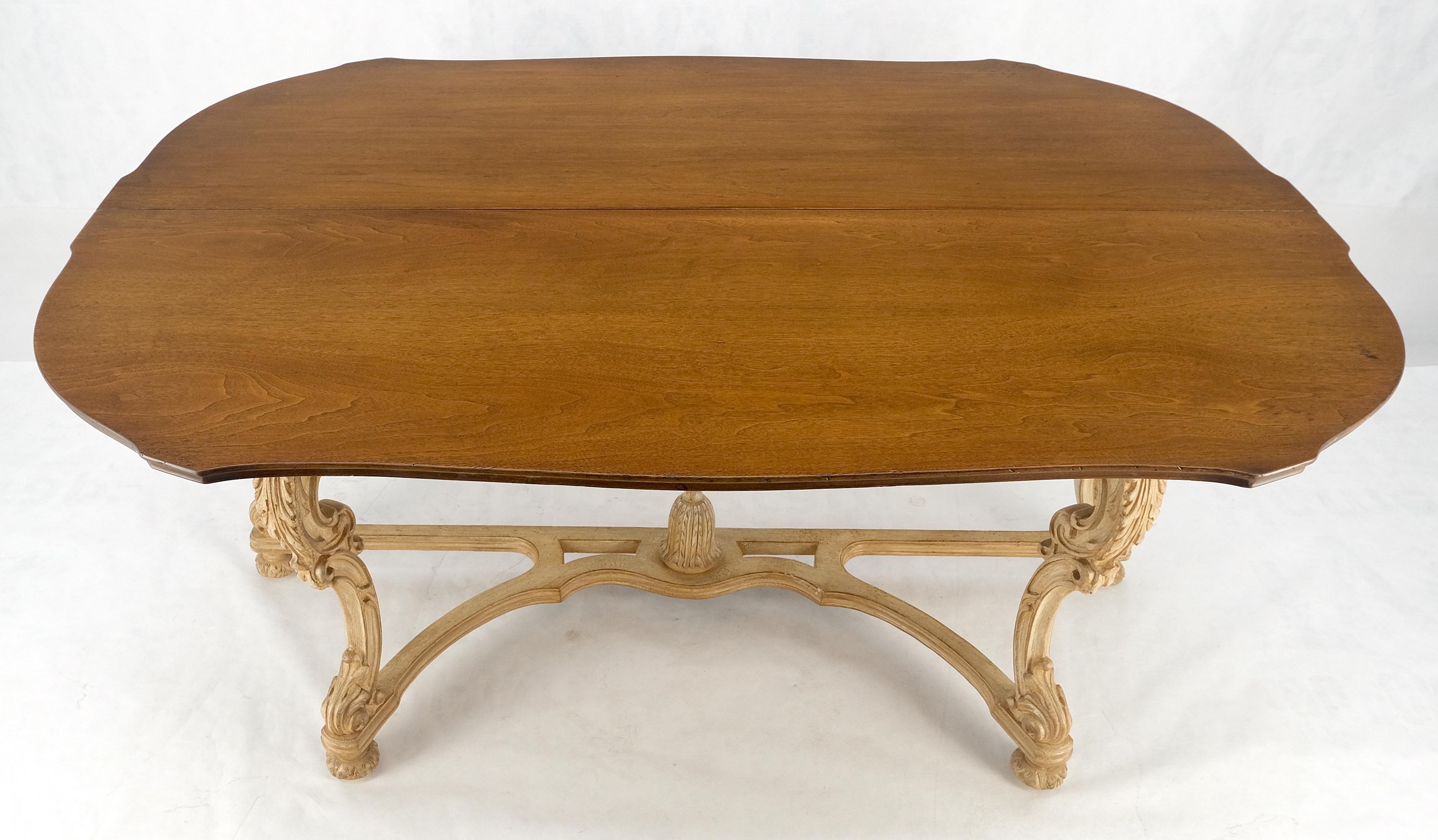 Carved Base Two Tone Burl Walnut Convertible Console Sofa Dining Table MINT For Sale 11