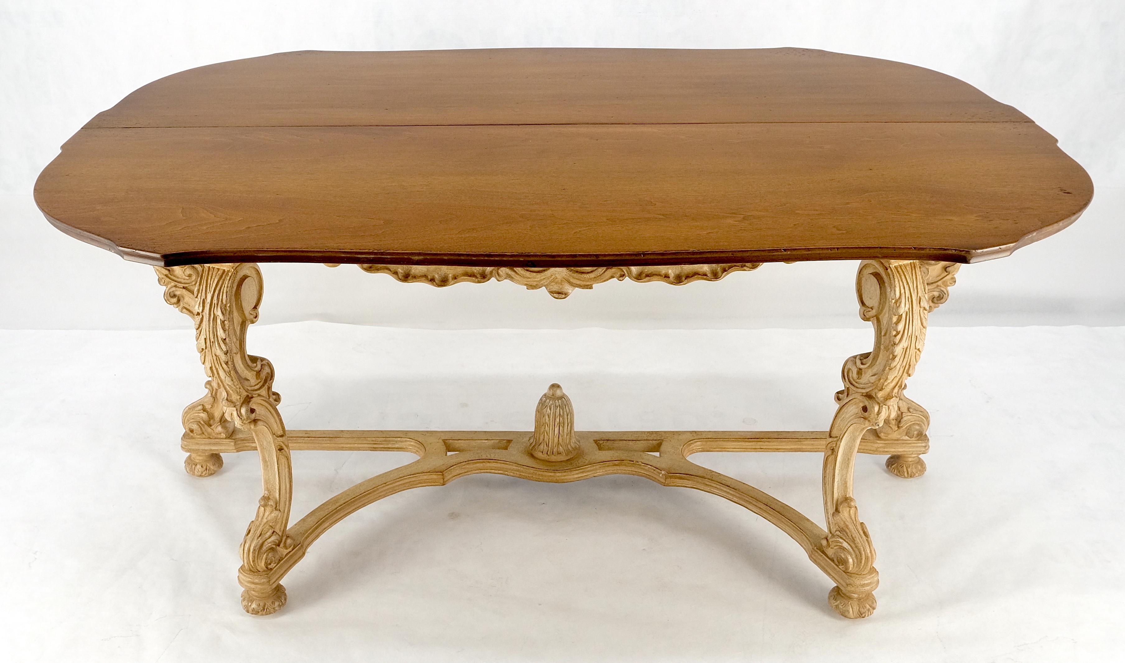 Carved Base Two Tone Burl Walnut Convertible Console Sofa Dining Table MINT For Sale 12