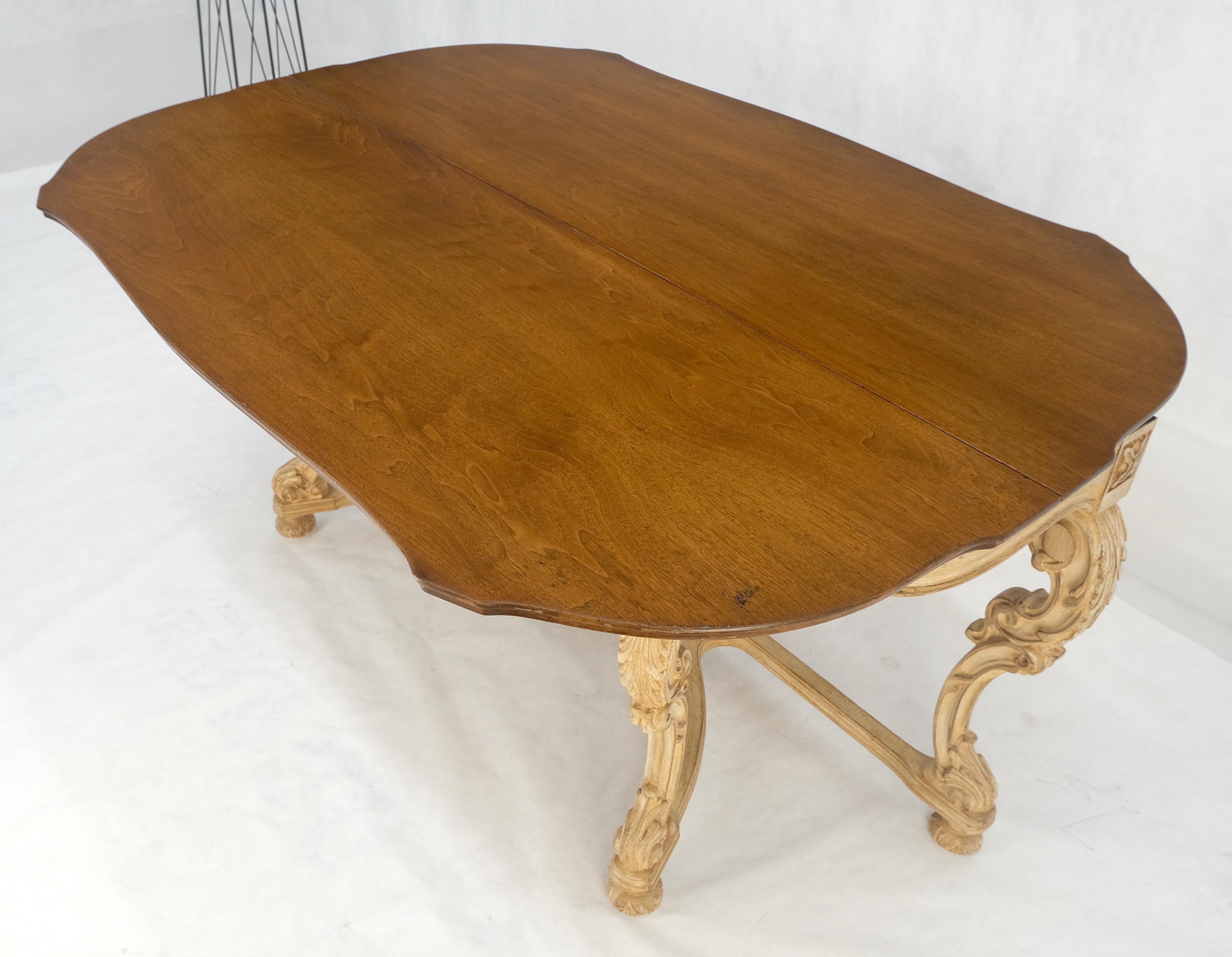 Carved Base Two Tone Burl Walnut Convertible Console Sofa Dining Table MINT For Sale 13