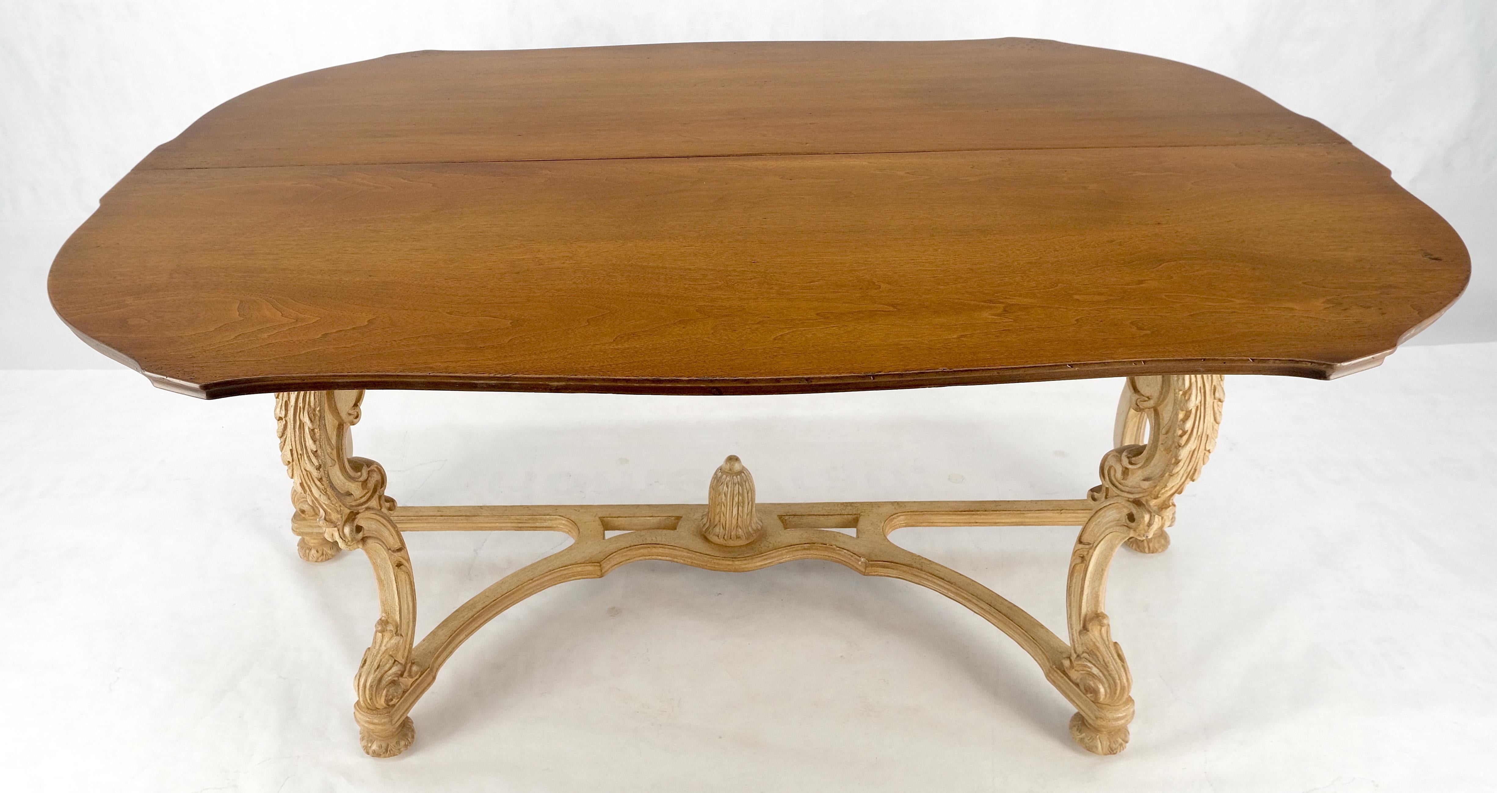 Rococo Revival Carved Base Two Tone Burl Walnut Convertible Console Sofa Dining Table MINT For Sale