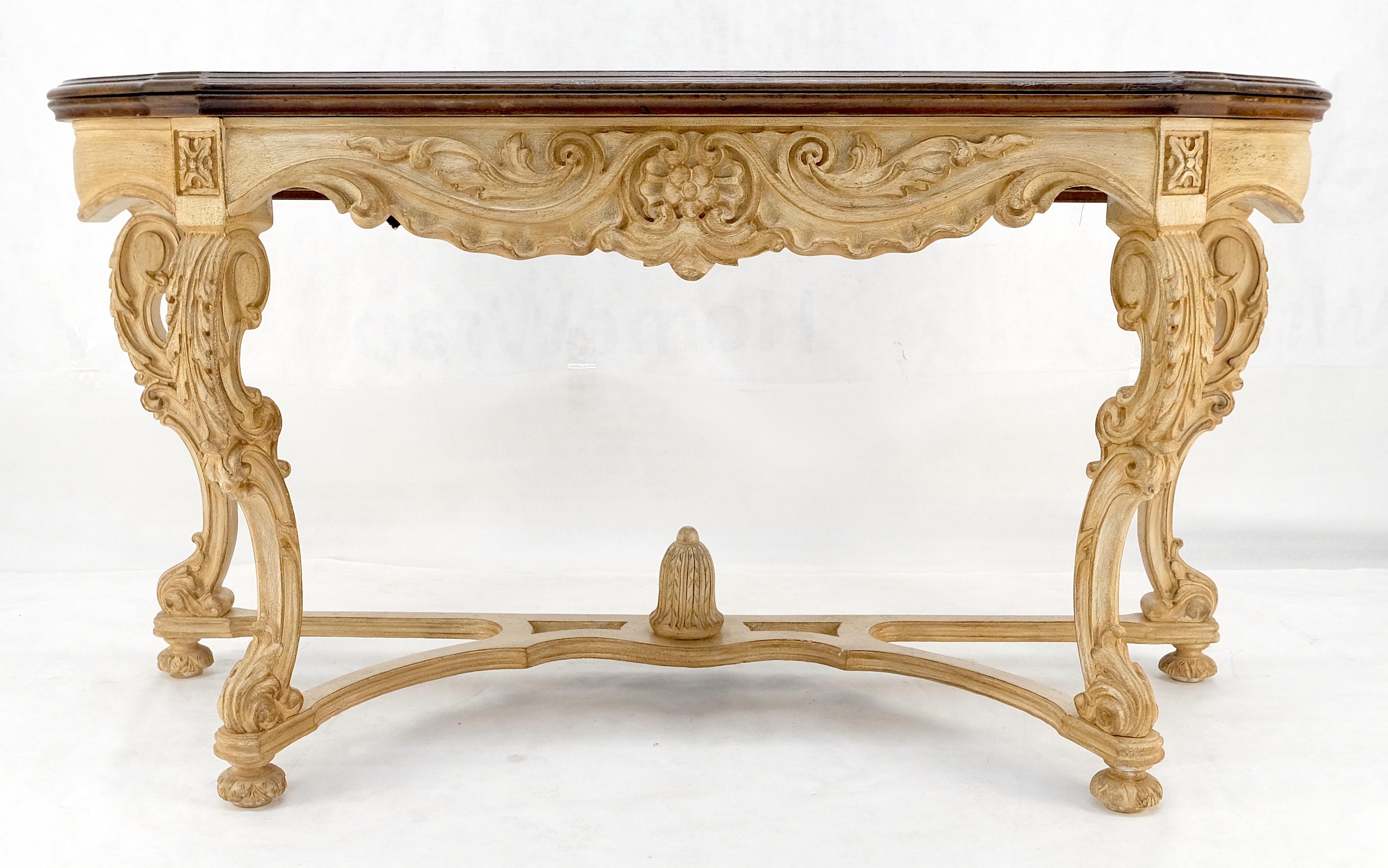 Carved Base Two Tone Burl Walnut Convertible Console Sofa Dining Table MINT For Sale 1