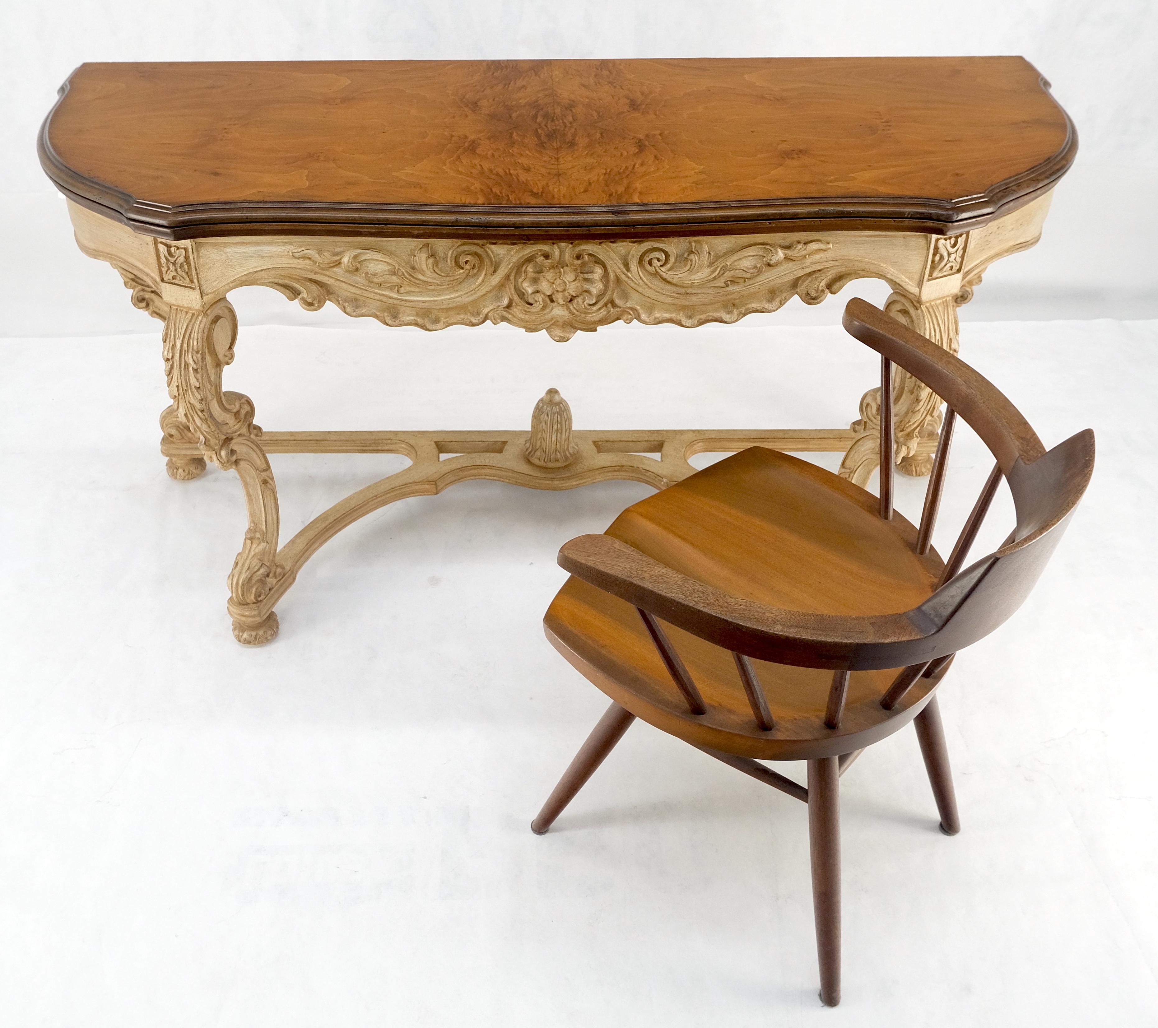 Carved Base Two Tone Burl Walnut Convertible Console Sofa Dining Table MINT For Sale 3
