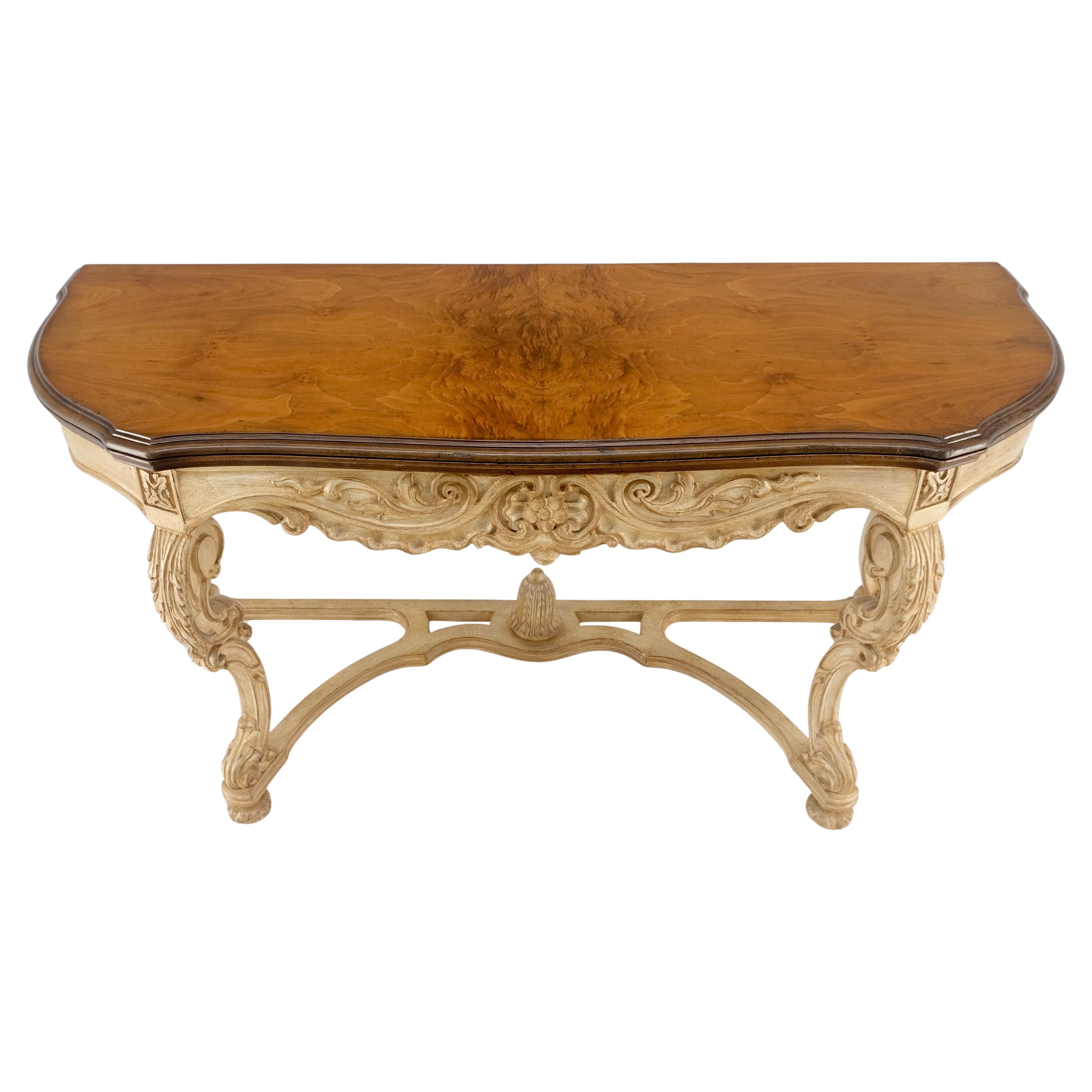 Carved Base Two Tone Burl Walnut Convertible Console Sofa Dining Table MINT