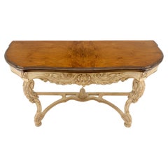 Carved Base Two Tone Burl Walnut Convertible Console Sofa Dining Table MINT