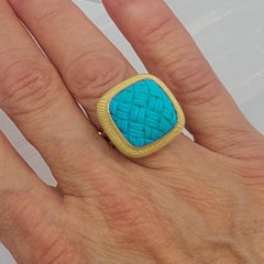 Anello in turchese intagliato "Basket Weave" 18KT