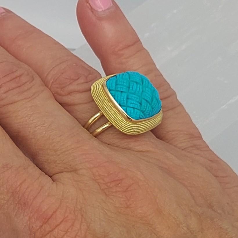 Anillo Turquesa Tallada 