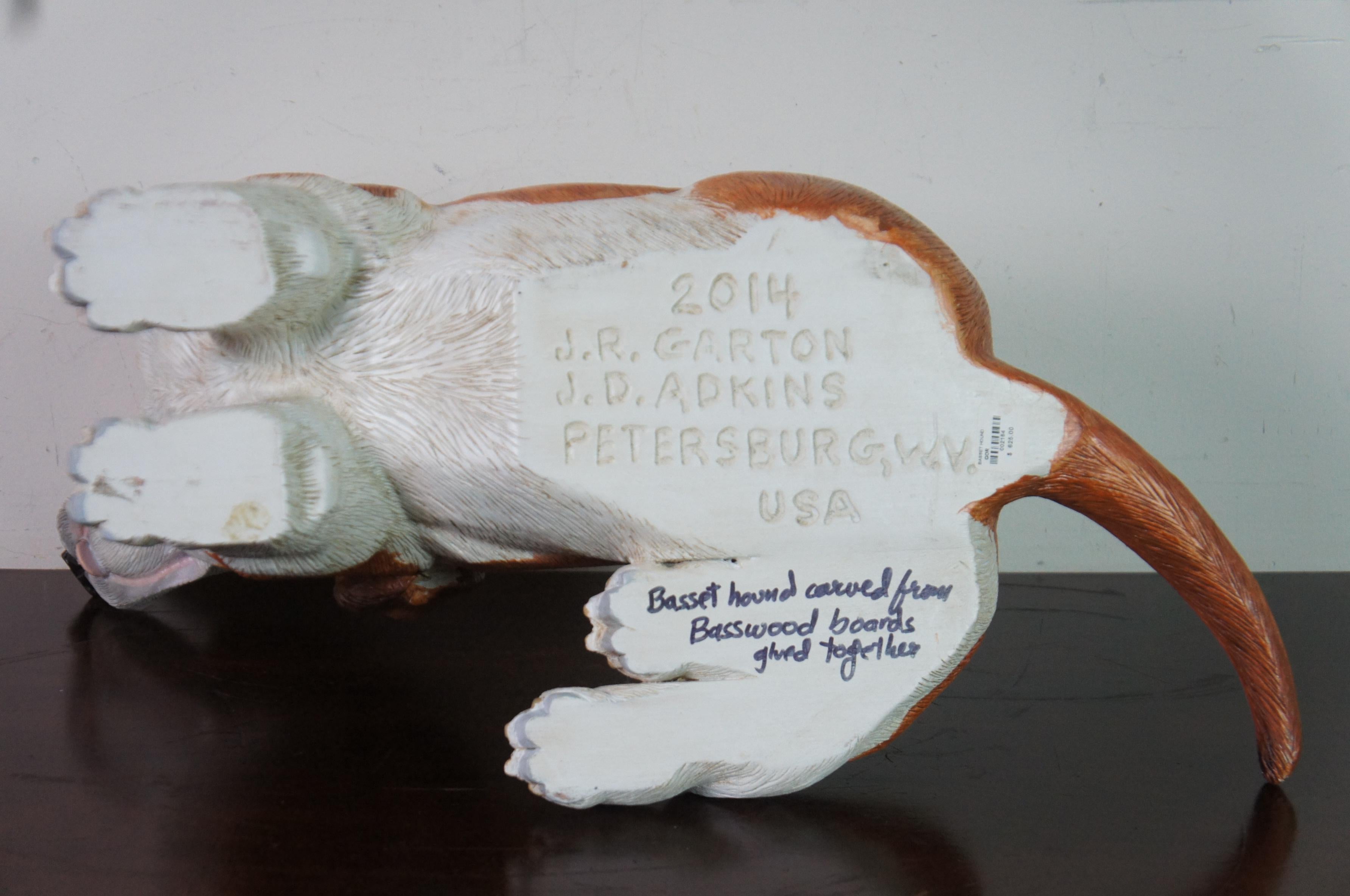20th Century Carved Basswood Basset Hound Dog Sculpture Statue John Garton JD Adkins For Sale