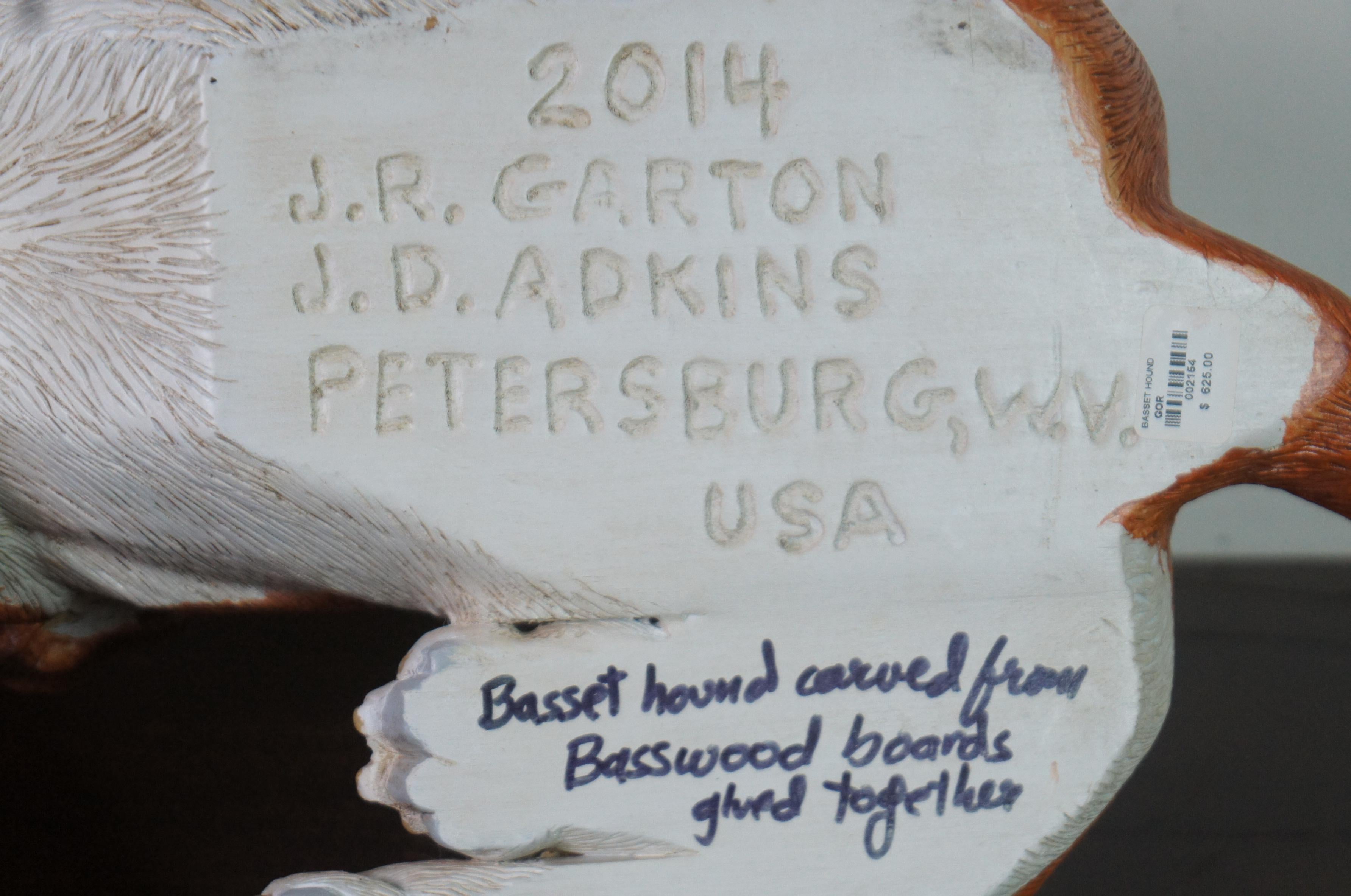 Hardwood Carved Basswood Basset Hound Dog Sculpture Statue John Garton JD Adkins For Sale